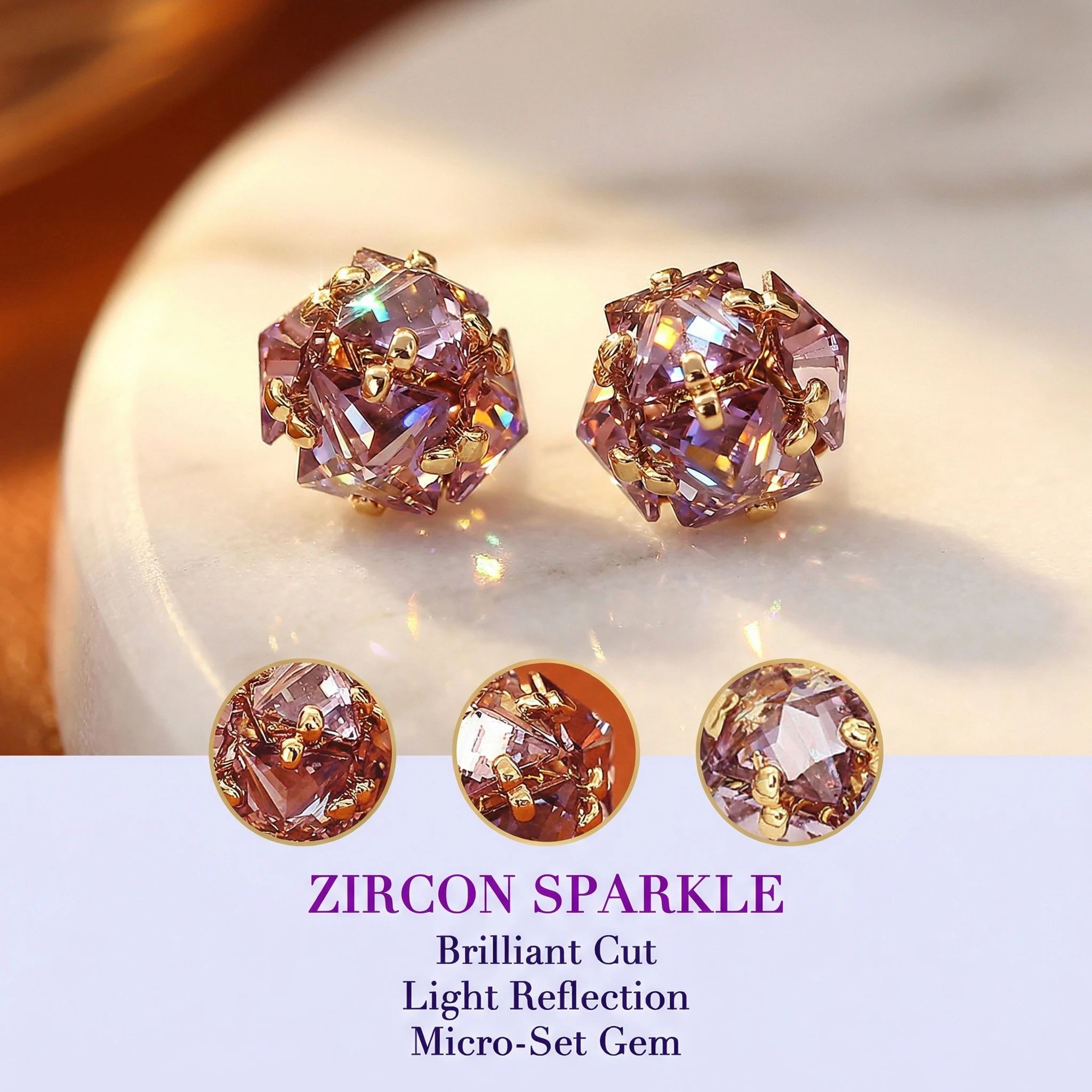 Sparkling Purple Zircon Hydrangea Stud Earrings Exquisite Dainty High-end Stylish Elegant Ear Jewelry for Women's Perfect Gift