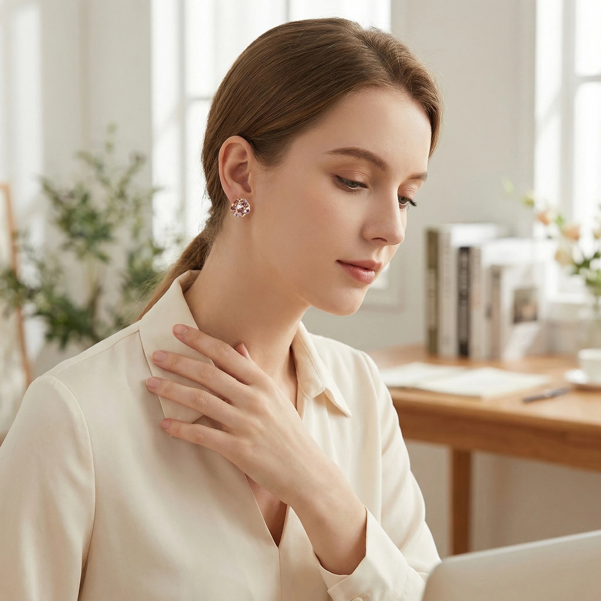 Sparkling Purple Zircon Hydrangea Stud Earrings Exquisite Dainty High-end Stylish Elegant Ear Jewelry for Women's Perfect Gift