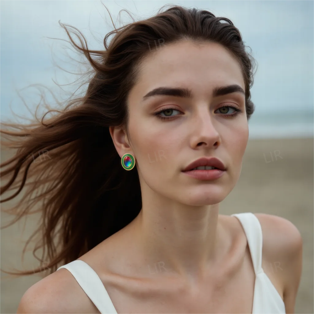 LIR Retro Geometric Oval Earrings: Dripping Oil Colorful Crystal Inlay, Eye - Catching Charm, Trendy Women's Jewelry