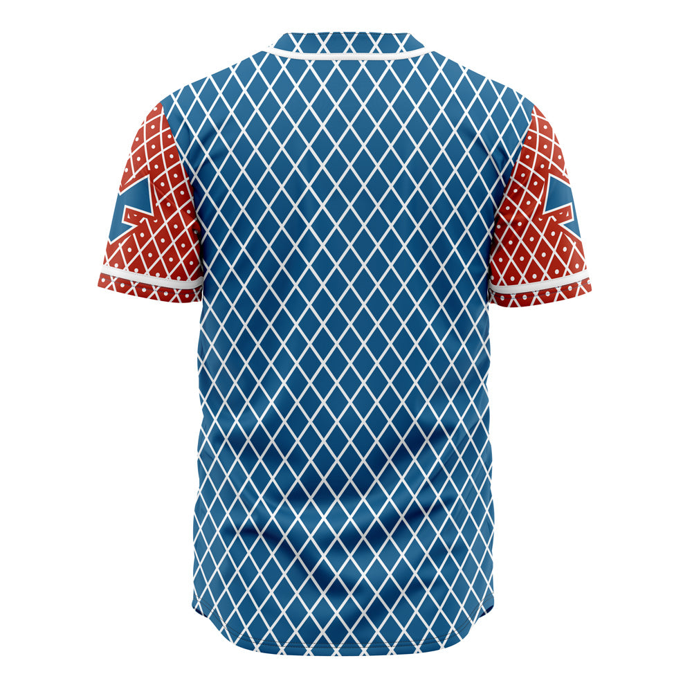 Anime-Inspired Baseball Jersey – Stylish Blue &amp; Red Diamond Pattern Shirt