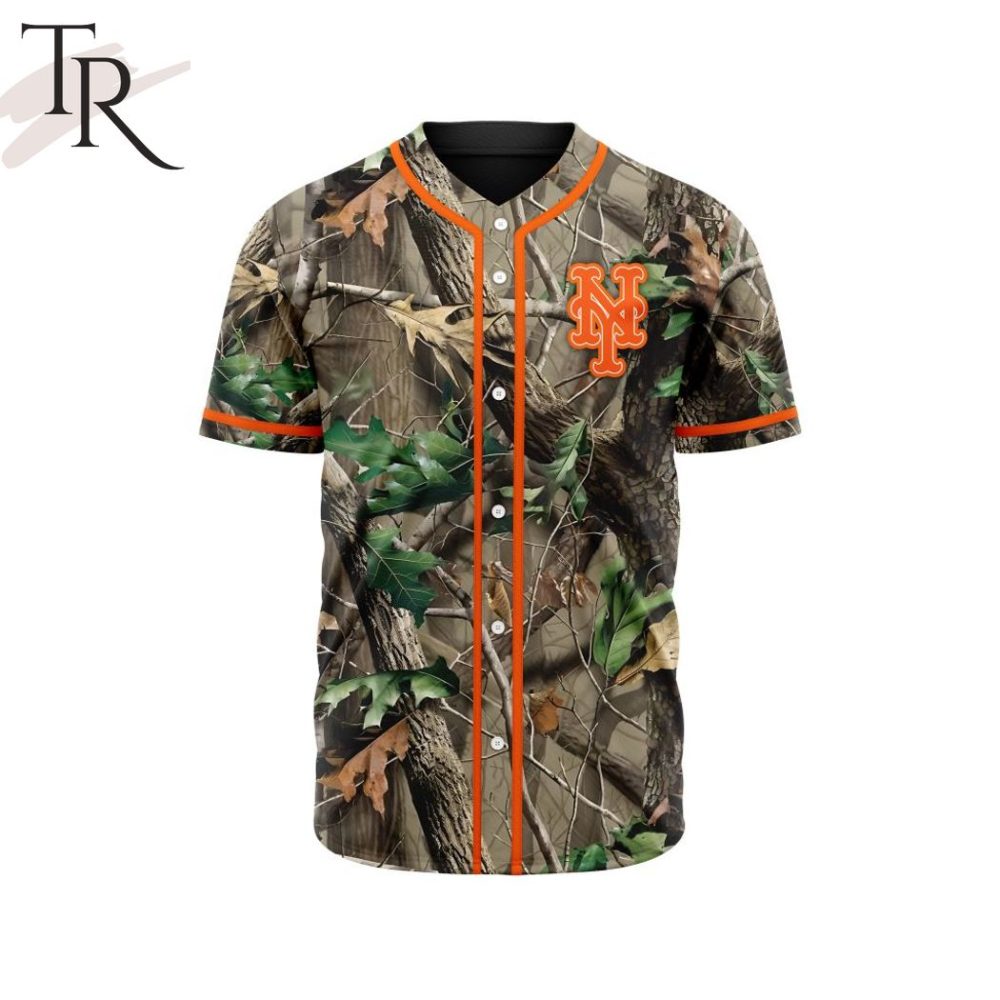Men'S Camo Baseball Jersey With Orange Trim - Perfect For Outdoor Sports &amp; Fans